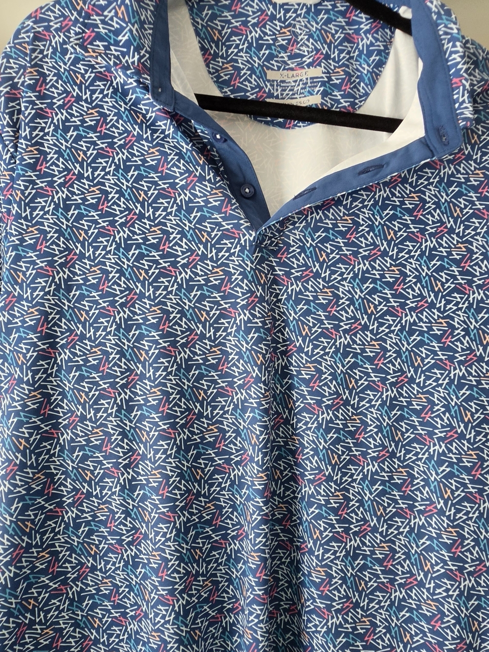 Men's Blue Patterned Golf Shirt- Rhodes Ranch Golf Course Logo